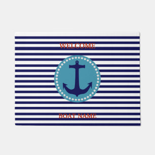 Persoonlijke Naamse Stripe Blauwe Welkom Boot Naam Deurmat