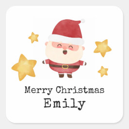 Persoonlijke naamstickers - Schattige Kerstman Vierkante Sticker