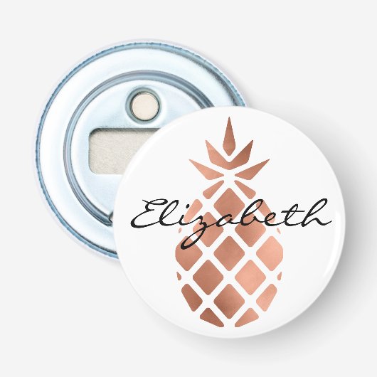 Persoonlijke namaak roosgouden folie ananas button flesopener (Voorkant)