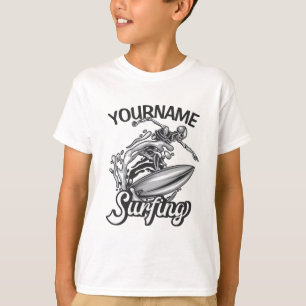 Persoonlijke NAME Surfer Grote Golf Skelet Surfen T-shirt