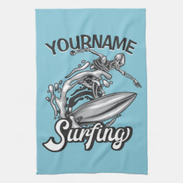 Persoonlijke NAME Surfer Grote Golf Skelet Surfen Theedoek
