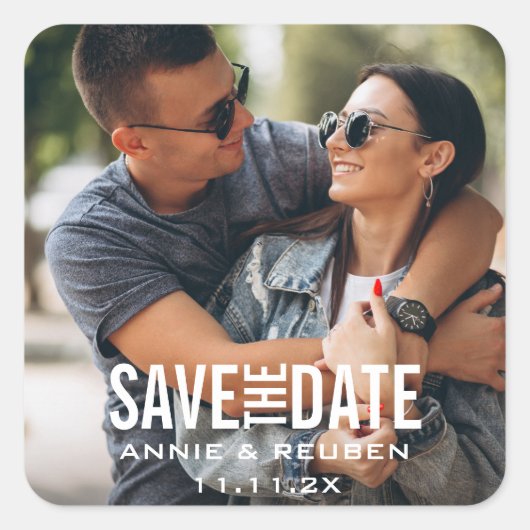 Persoonlijke Namen Foto Bedankt Vierkante Sticker (Voorkant)