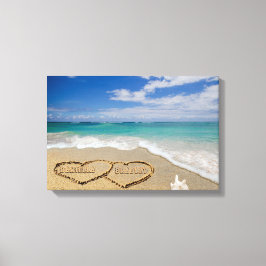 Persoonlijke Namen Harten In Zand Kunst Canvas Afdruk