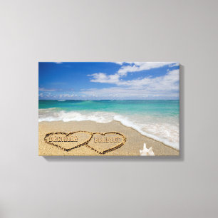 Persoonlijke Namen Harten In Zand Kunst Canvas Afdruk