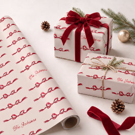Persoonlijke Namen Rood Lint Kerstcadeau Cadeaupapier