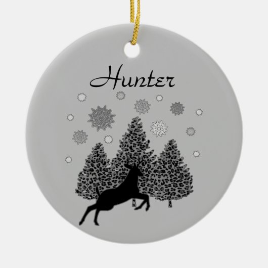 Persoonlijke Natuur met kerstmis van Deer Wildlife Keramisch Ornament (Voorkant)