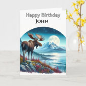 Persoonlijke natuur verjaardag eland 's nachts kaart (Gele Bloem)