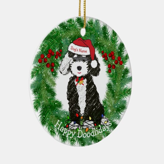 Persoonlijke Naughty Bernedoodle Keramisch Ornament (Rechts)