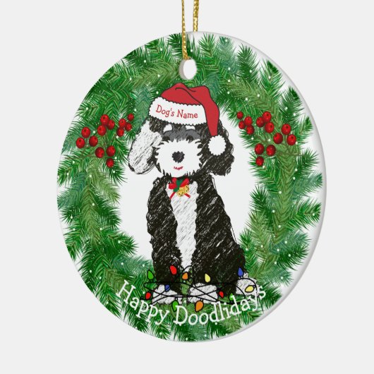 Persoonlijke Naughty Bernedoodle Keramisch Ornament (Links)