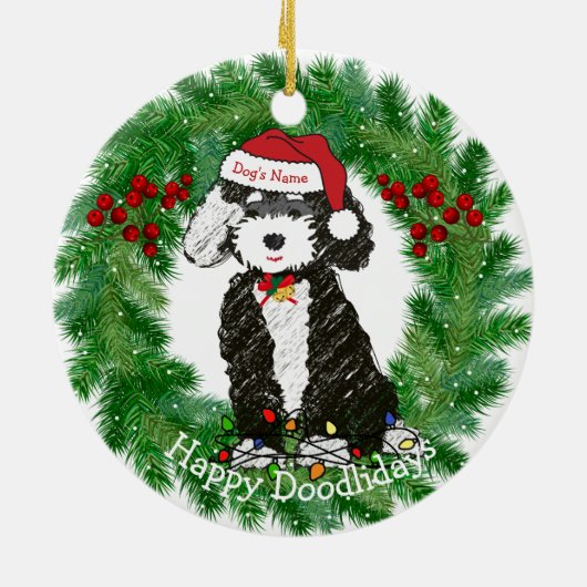 Persoonlijke Naughty Bernedoodle Keramisch Ornament (Achterkant)