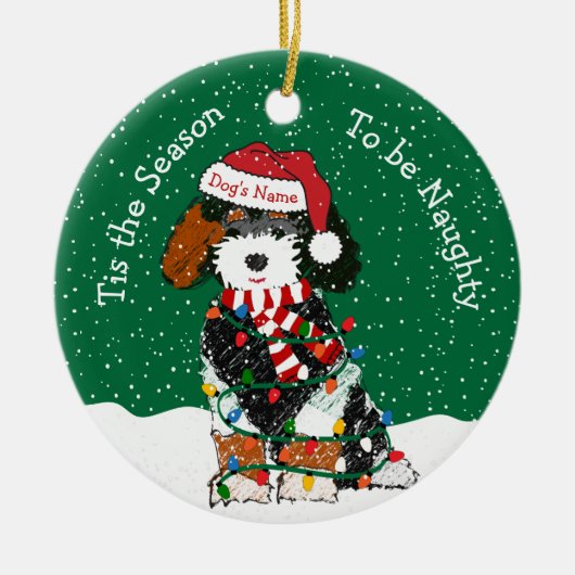 Persoonlijke Naughty Bernedoodle Keramisch Ornament (Voorkant)