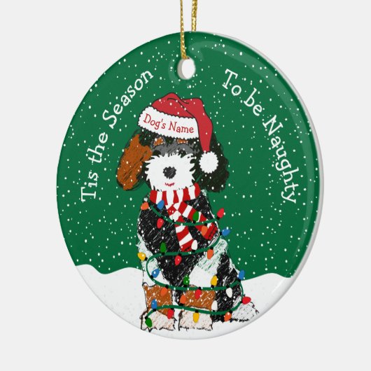 Persoonlijke Naughty Bernedoodle Keramisch Ornament (Links)