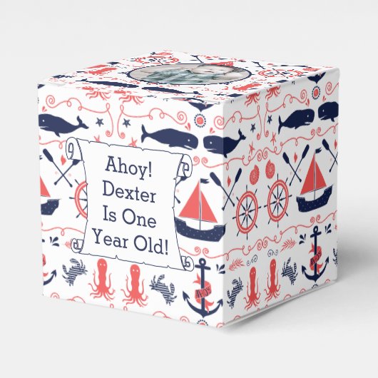 Persoonlijke Nautical Baby One Year Old Party Bedankdoosjes (Voorkant Zijde)
