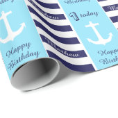Persoonlijke Nautical First Birthday boy Cadeaupapier (Rol Hoek)