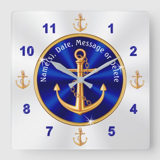 Persoonlijke Nautical Home Decor, Anchor Clock Vierkante Klok (Voorkant)