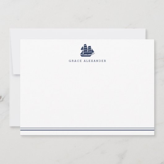 Persoonlijke Nautical Navy en White Stationery Notitiekaartje (Voorkant)