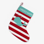 Persoonlijke Nautical Red Striped Mint Whale Kinde Kleine Kerstsok (Voorkant (Hangend))