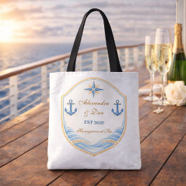 Persoonlijke nautische huwelijksreis wapenschild tote bag