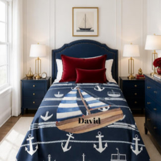Persoonlijke nautische zeilboot Navy-blauw Fleece Deken