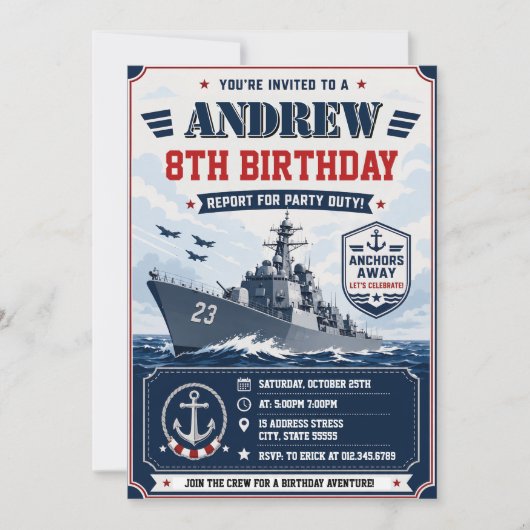 Persoonlijke Navy Army Schip Verjaardag Kaart (Voorkant)