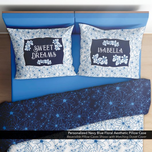 Persoonlijke Navy Blauwe Bloem Aesthetiek Kussensloop
