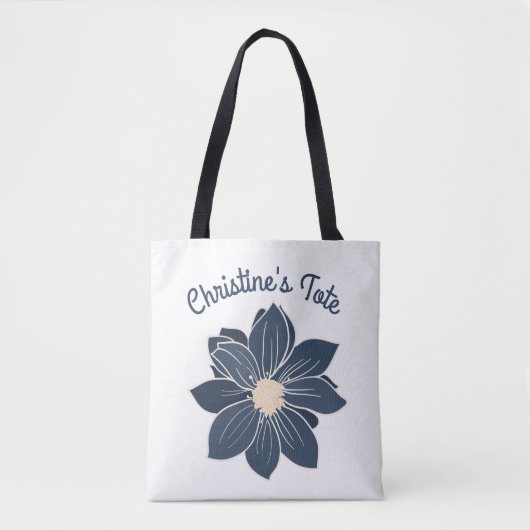 Persoonlijke Navy Blauwe Bloem Tote Tas (Voorkant)