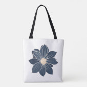 Persoonlijke Navy Blauwe Bloem Tote Tas (Achterkant)