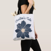 Persoonlijke Navy Blauwe Bloem Tote Tas (Dichtbij)