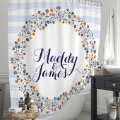 Persoonlijke Navy Blauwe Bloemenkrans Douchegordijn