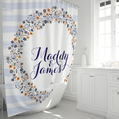 Persoonlijke Navy Blauwe Bloemenkrans Douchegordijn