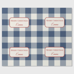 Persoonlijke Navy Blauwe Buffalo Check Kerstmis Cadeaupapier