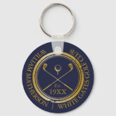 Persoonlijke Navy Blauwe En Gouden Golfclub Naam Sleutelhanger (Achterkant)