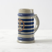 Persoonlijke Navy Blauwe Gestreepte Anker 1 Stein Bierpul (Voorkant rechts)