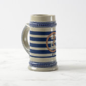 Persoonlijke Navy Blauwe Gestreepte Anker 1 Stein Bierpul (Voorkant links)