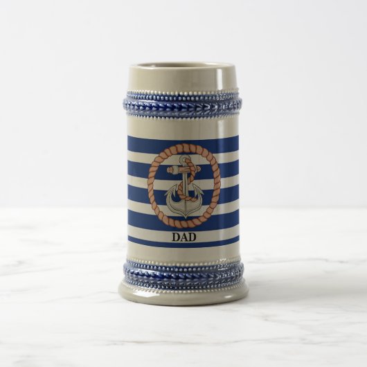 Persoonlijke Navy Blauwe Gestreepte Anker 1 Stein Bierpul (Center)