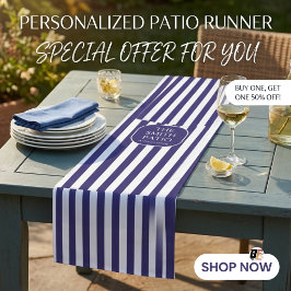 Persoonlijke Navy Blauwe Gestreepte Buiten Patio Medium Tafelloper