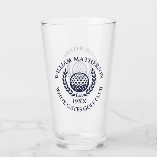 Persoonlijke Navy Blauwe Golfclub Naam Glas (Voorkant)