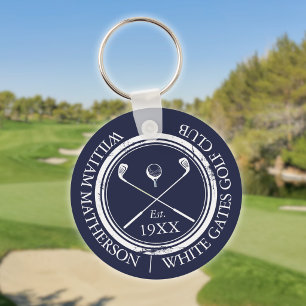 Persoonlijke Navy Blauwe Golfclubnaam Sleutelhanger