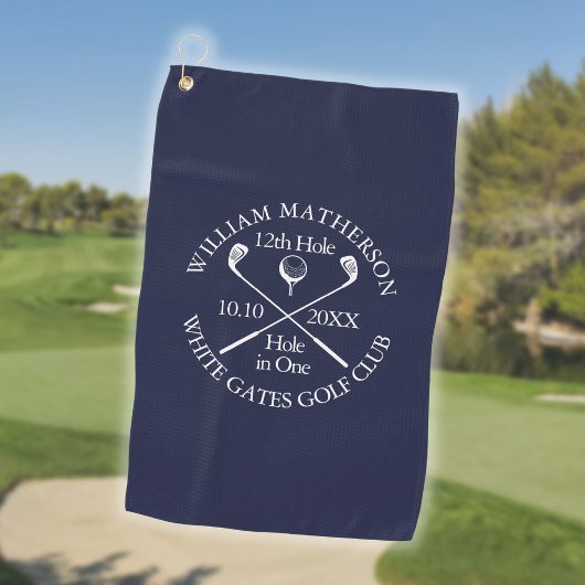 Persoonlijke Navy Blauwe Hole in One Golfhanddoek