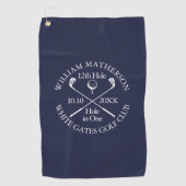 Persoonlijke Navy Blauwe Hole in One Golfhanddoek (Voorkant)
