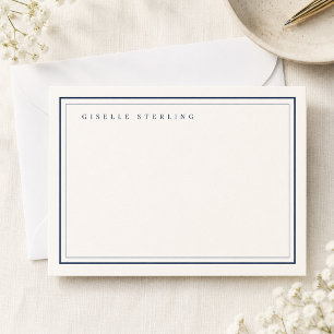 Persoonlijke Navy Blauwe Ivoor Dubbele Rand Notitiekaartje