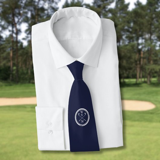 Persoonlijke Navy Blauwe Monogram Beginletters Gol Stropdas