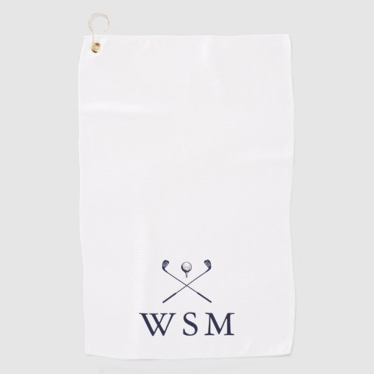 Persoonlijke Navy Blauwe Monogram Golfclubs Golfhanddoek (Voorkant)