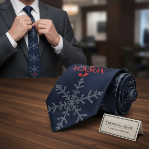 Persoonlijke Navy Blauwe Sneeuwvlok Kerstcadeau Stropdas