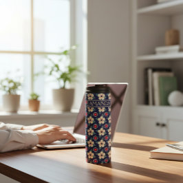 Persoonlijke Navy Blauwe Vintage Bloemen Thermosbeker