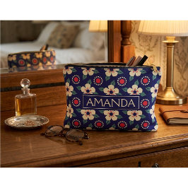 Persoonlijke Navy Blauwe Vintage Bloemenprint Etui