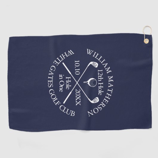 Persoonlijke Navy Blue Hole in One Golfhanddoek (Horizontaal)