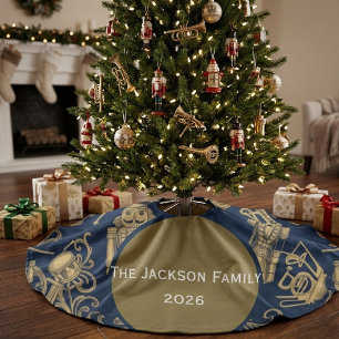 Persoonlijke Navy Blue Notenkraker familienaam Imitatie Linnen Kerstboom Kleed