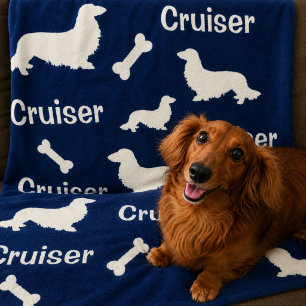 Persoonlijke Navy Dekbed met Langharige Dachshund Fleece Deken