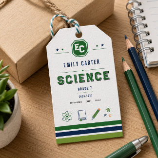 Persoonlijke Navy Groene Wetenschap School Cover Cadeaulabel